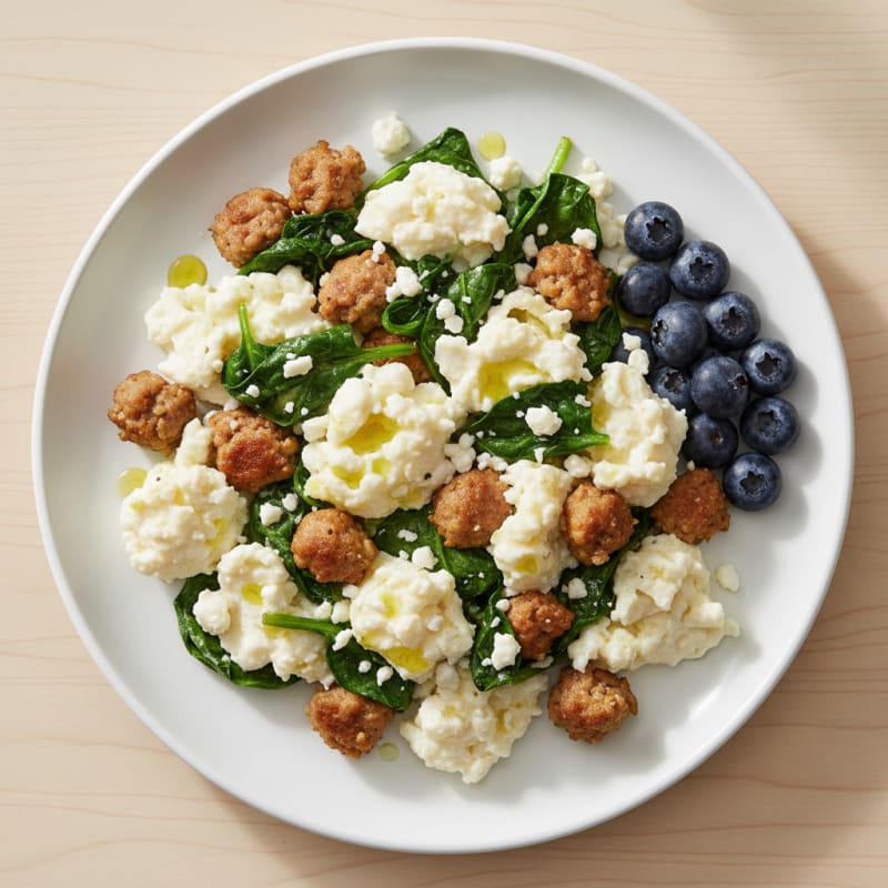 Egg White and Turkey Sausage Scramble with Spinach and Feta