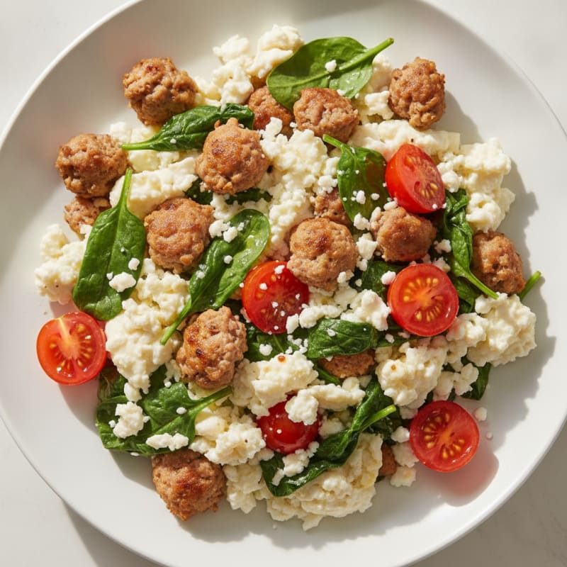 Egg White and Turkey Sausage Scramble with Spinach and Feta