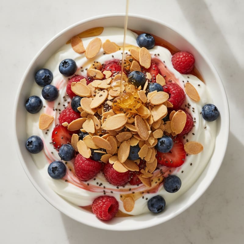 Greek Yogurt Parfait with Mixed Berries and Almond Crunch