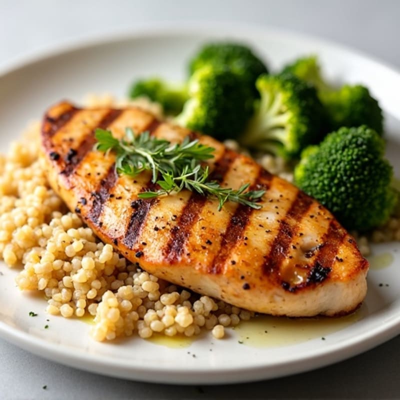 Grilled Chicken Breast with Quinoa and Roasted Broccoli