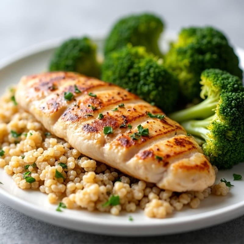 Grilled Chicken Breast with Quinoa and Roasted Broccoli