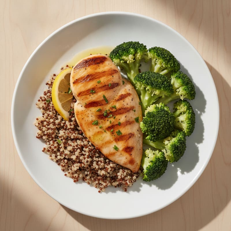 Grilled Chicken Breast with Quinoa and Steamed Broccoli