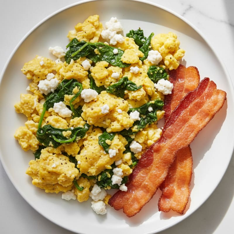 Cottage Cheese Scramble with Spinach and Turkey Bacon