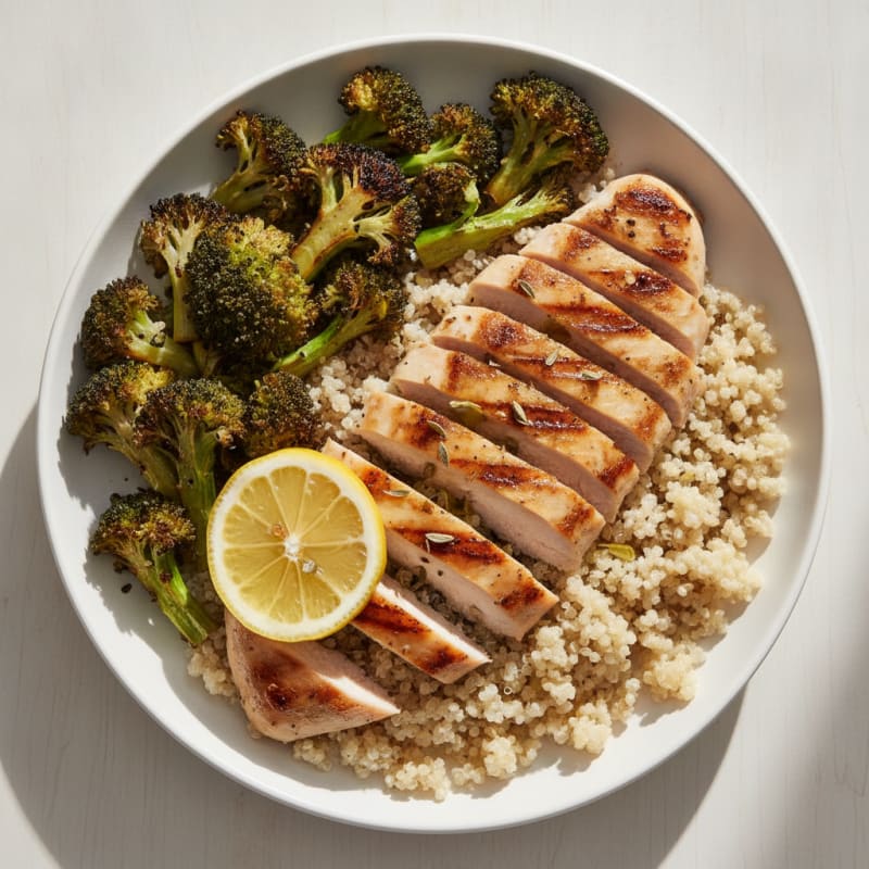 Grilled Chicken Breast with Quinoa and Roasted Broccoli