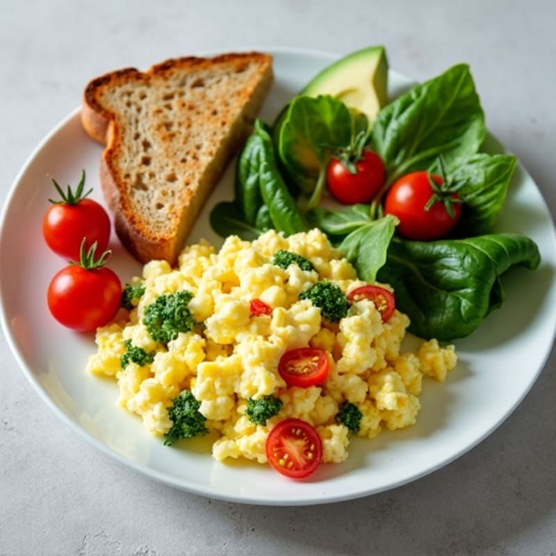 Egg White and Cottage Cheese Scramble with Spinach and Cherry Tomatoes
