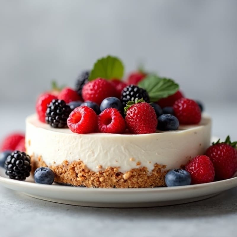 Greek Yogurt Protein Cheesecake with Mixed Berries