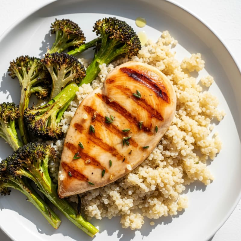 Grilled Chicken Breast with Quinoa and Roasted Broccoli