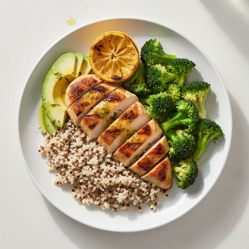 Grilled Chicken Breast with Quinoa and Steamed Broccoli