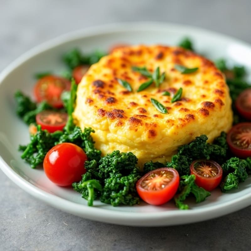 Fluffy Scrambled Eggs with Sautéed Spinach and Cherry Tomatoes