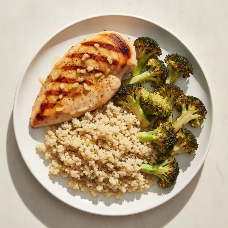 Grilled Chicken Breast with Quinoa and Roasted Broccoli