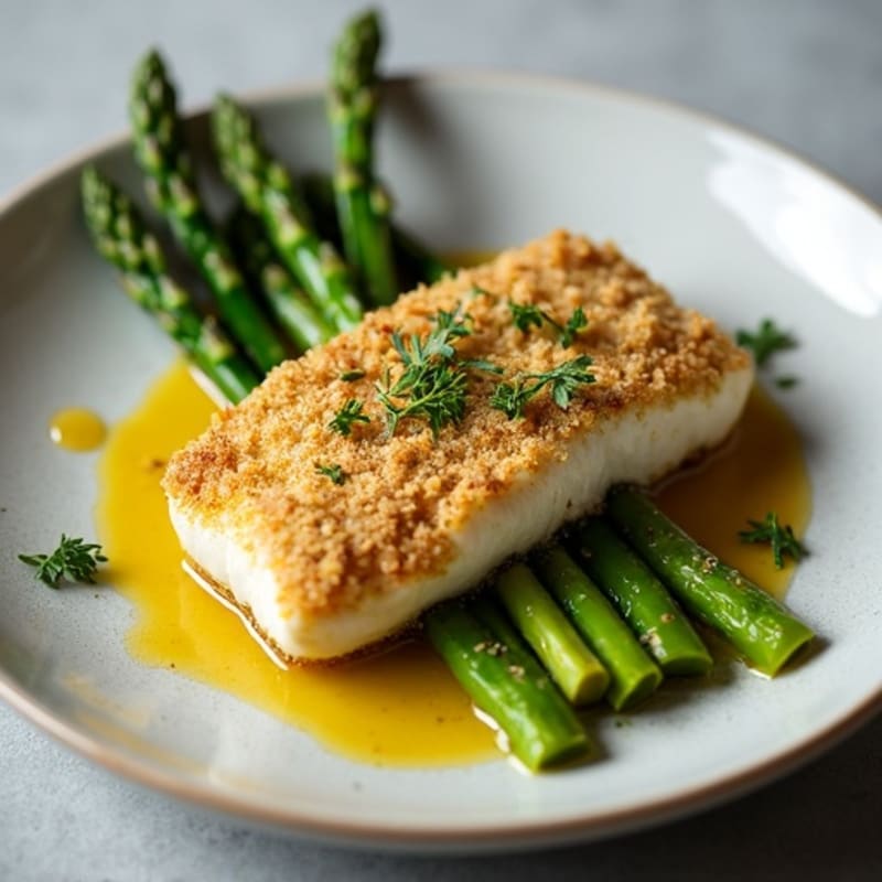 Herb-Crusted Baked Cod with Roasted Asparagus