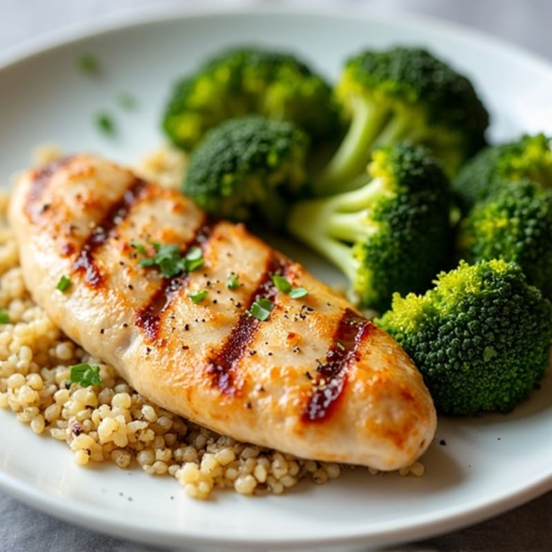 Grilled Chicken Breast with Quinoa and Roasted Broccoli