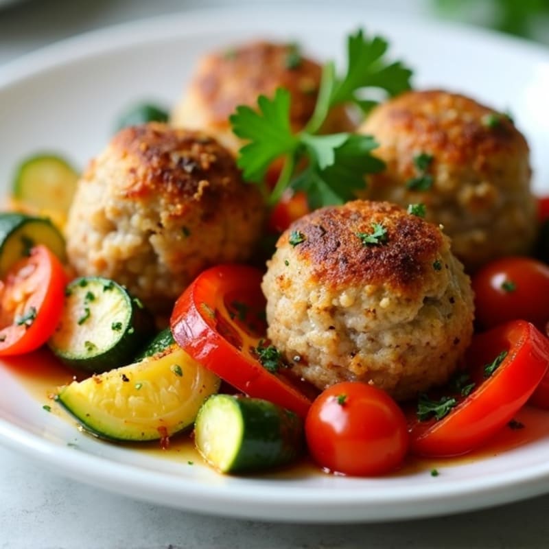 Herb-Seasoned Turkey Meatballs with Roasted Vegetables