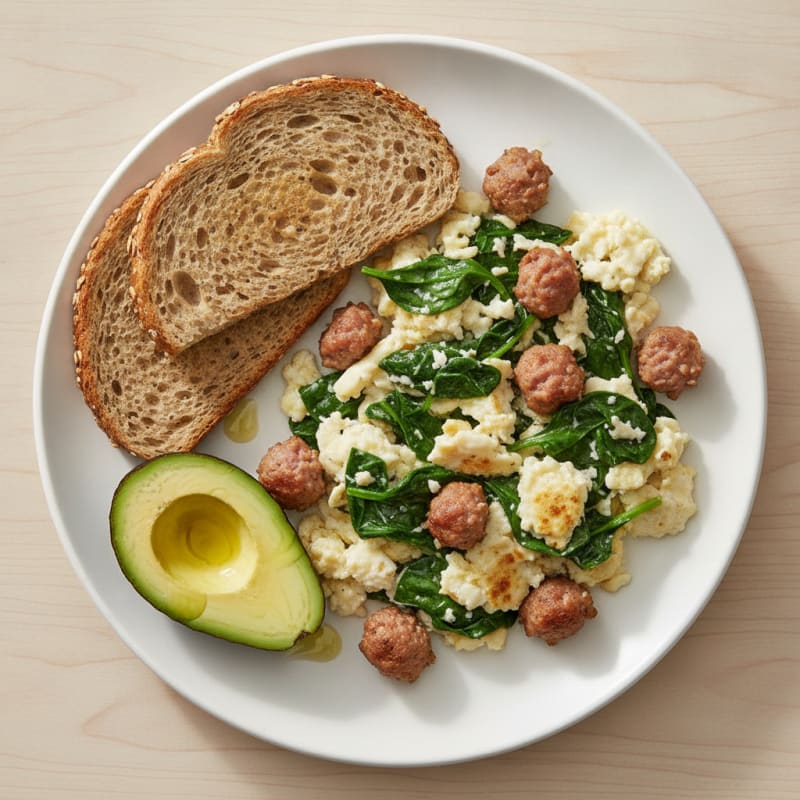 Egg White Scramble with Spinach and Turkey Sausage