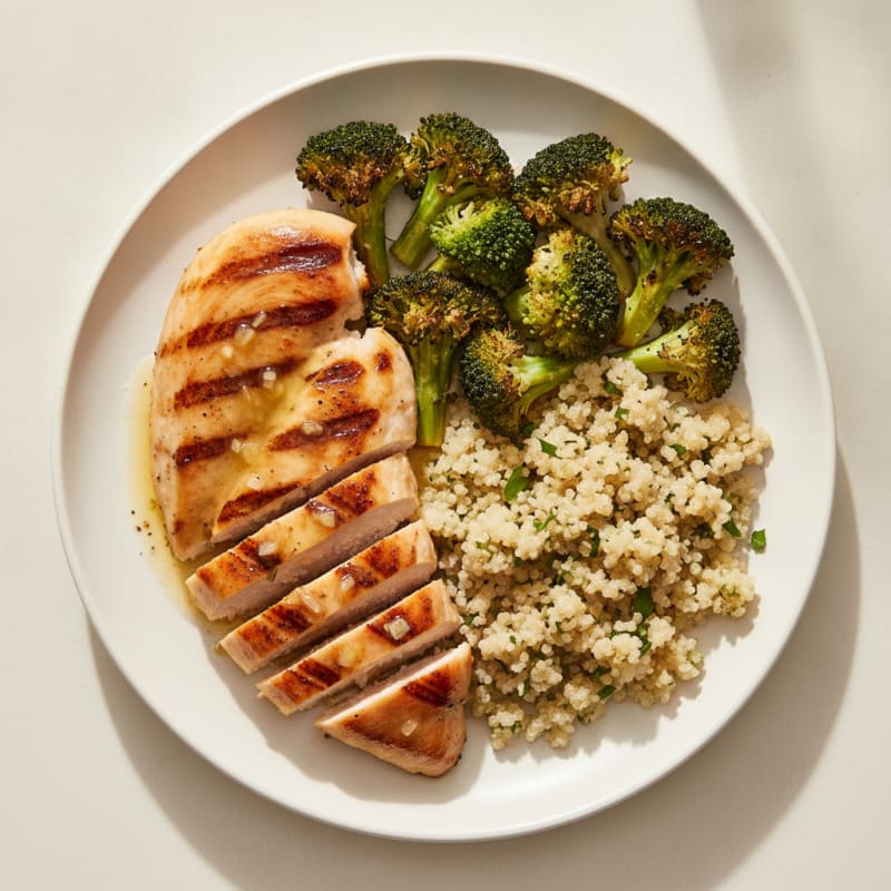 Grilled Chicken Breast with Quinoa and Roasted Broccoli