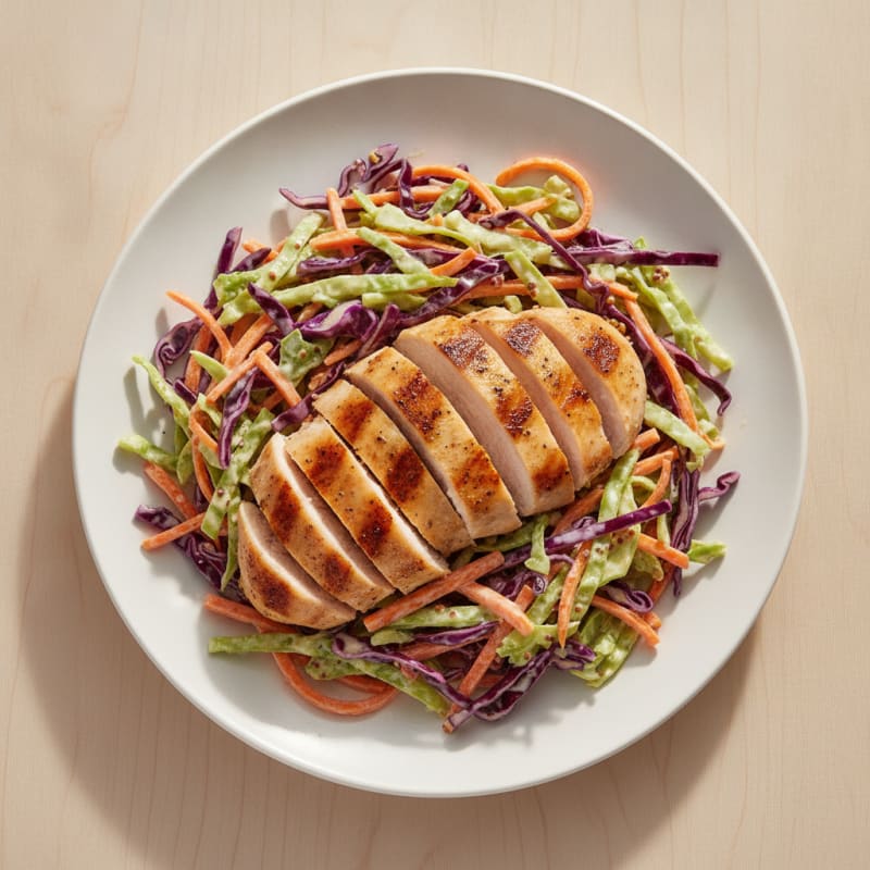 Grilled Chicken Breast with Crunchy Cabbage Slaw