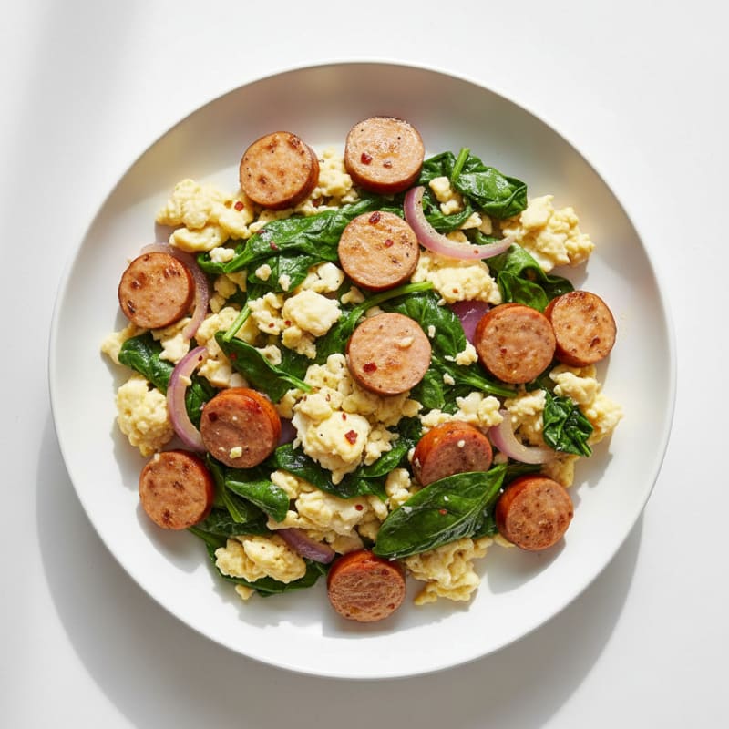 Egg White and Turkey Sausage Scramble with Spinach