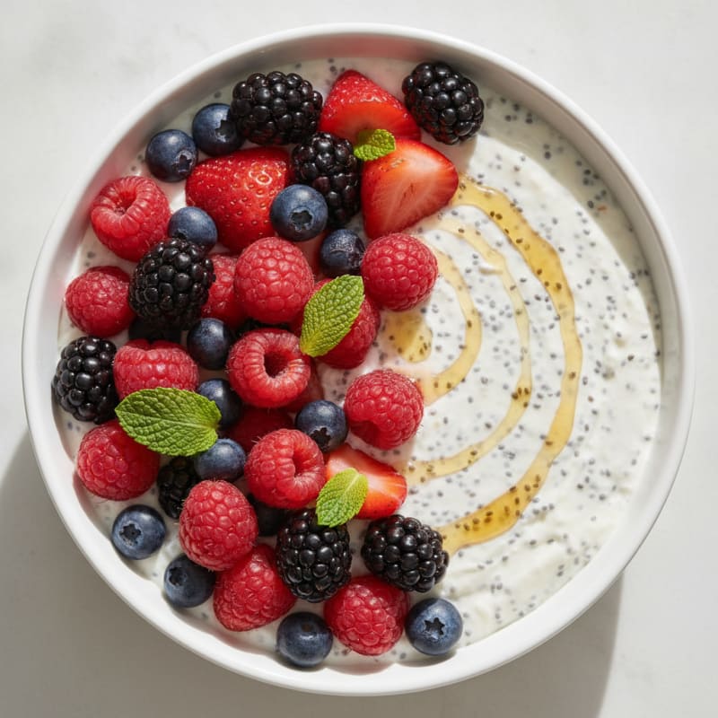 Greek Yogurt Protein Pudding with Mixed Berries