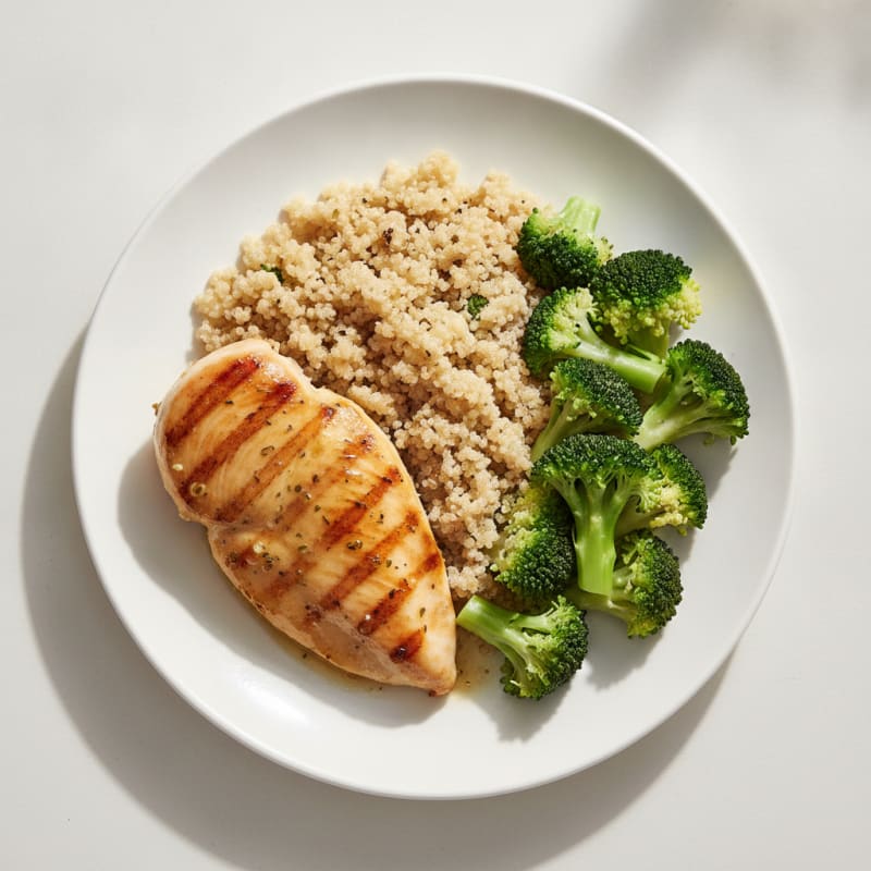 Grilled Chicken Breast with Quinoa and Steamed Broccoli