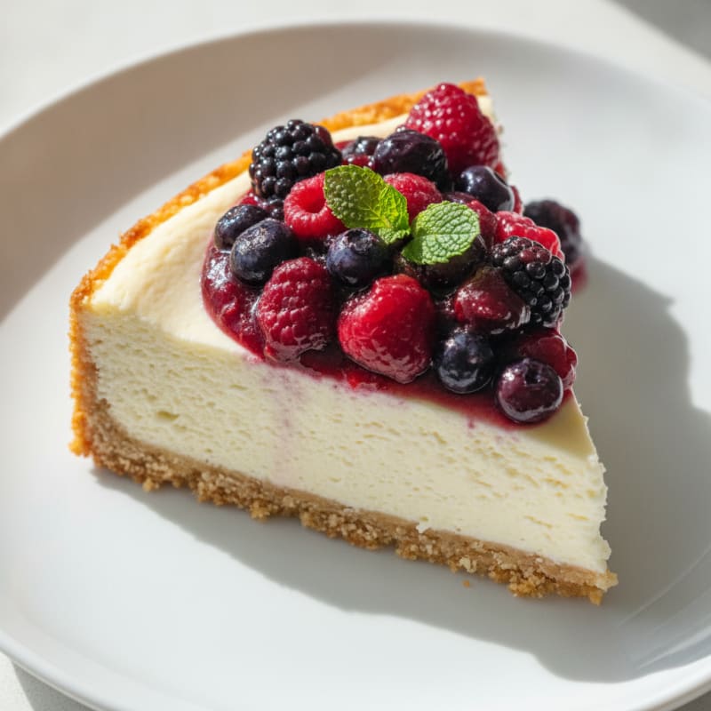 Greek Yogurt Protein Cheesecake with Mixed Berries