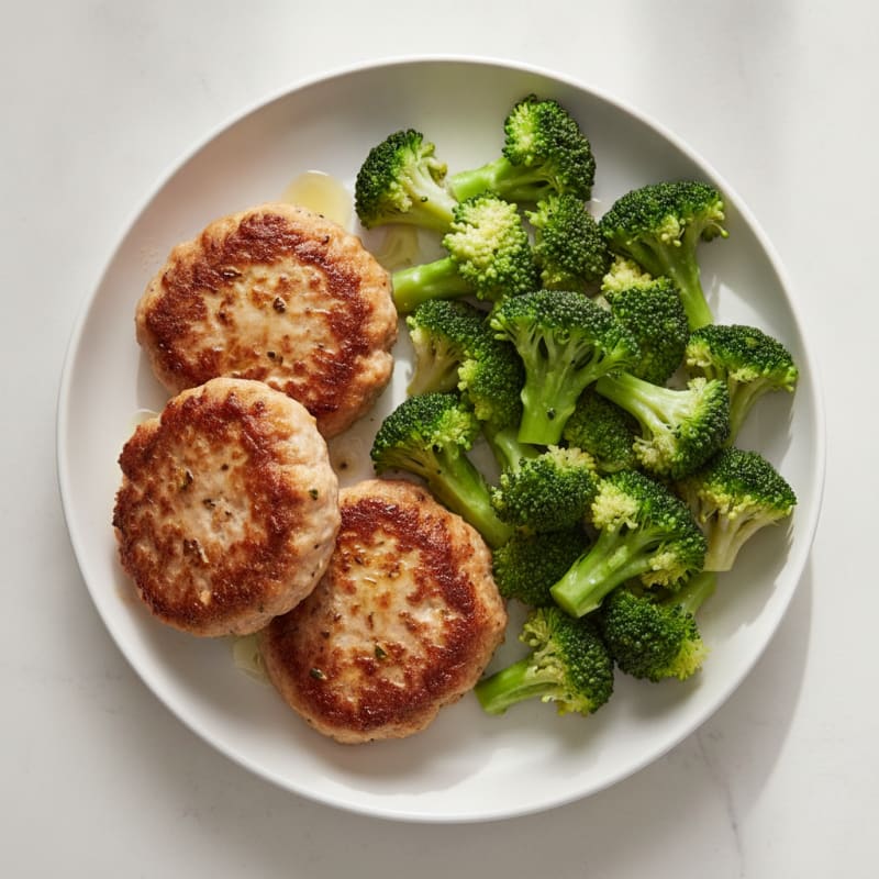 Seared Turkey Patties with Steamed Broccoli