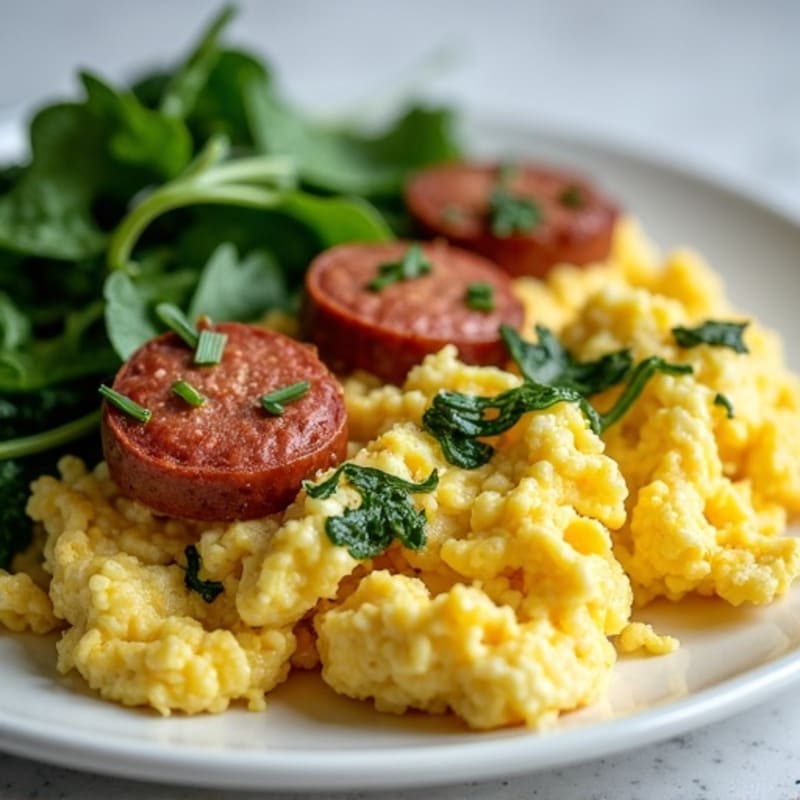Scrambled Eggs with Chicken Sausage and Spinach