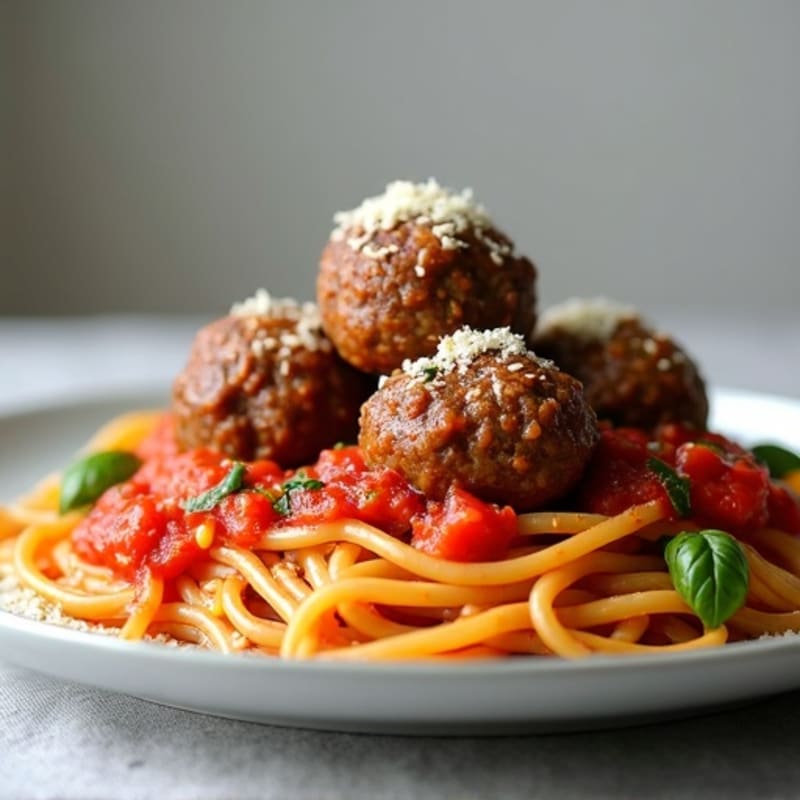 Tender Lean Beef Meatballs with Whole Wheat Spaghetti and Fresh Tomato Sauce