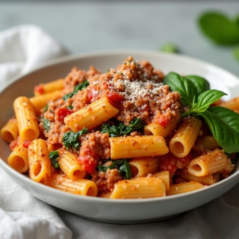 Lean Ground Turkey Baked Ziti with Fresh Spinach