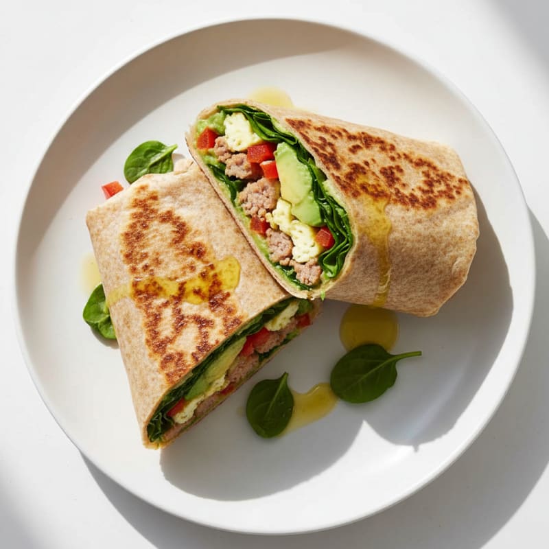 Crispy Egg White and Turkey Sausage Breakfast Burrito