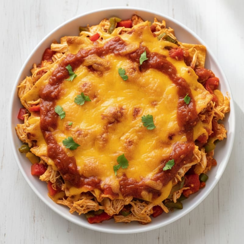 Chicken Enchilada Casserole with Salsa Roja
