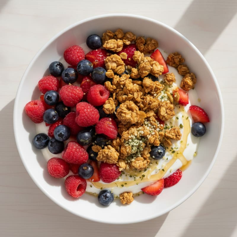 Greek Yogurt Bowl with Mixed Berries and Protein Granola