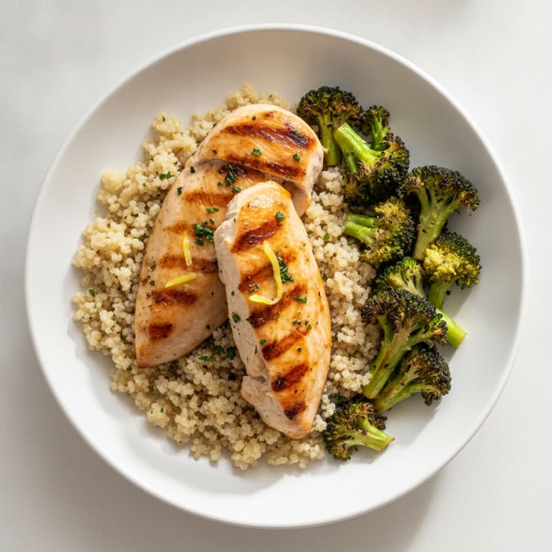 Grilled Chicken Breast with Quinoa and Roasted Broccoli