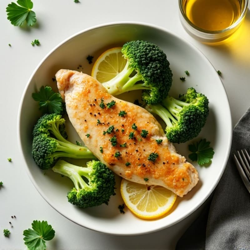 Pan-Seared Lemon Herb Chicken with Roasted Broccoli