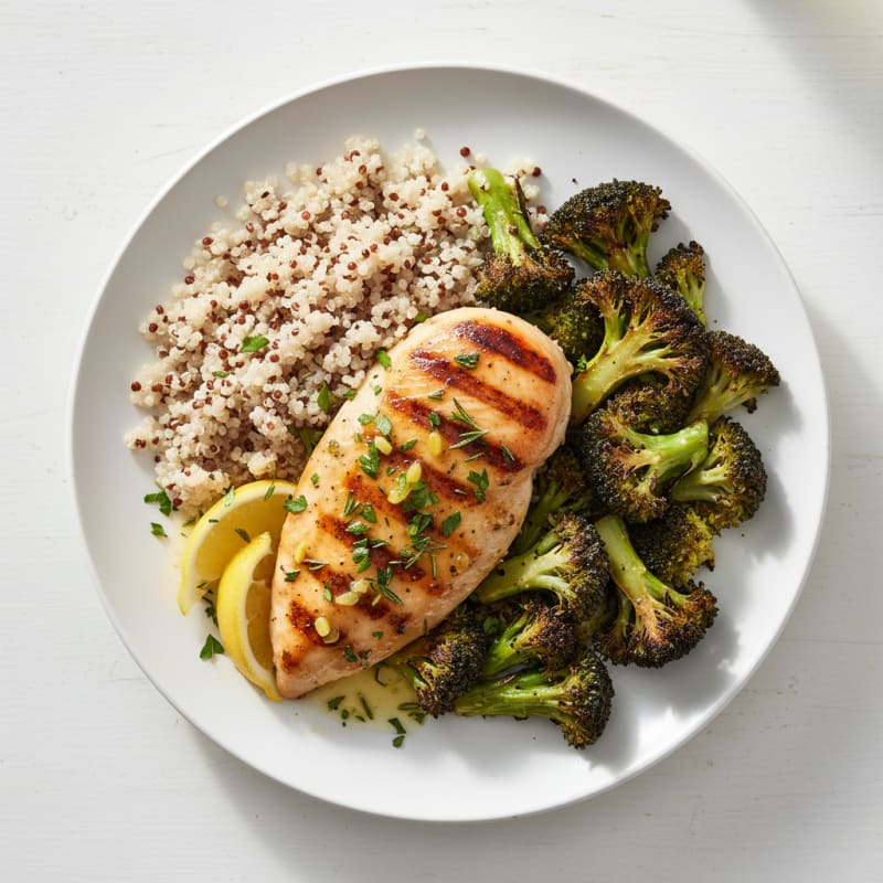 Grilled Chicken Breast with Quinoa and Roasted Broccoli