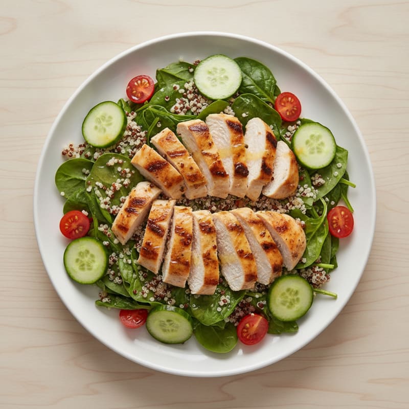 Grilled Chicken and Quinoa Salad with Fresh Spinach