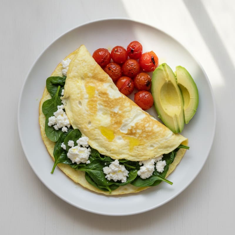 Egg White Spinach Omelette with Cottage Cheese and Cherry Tomatoes