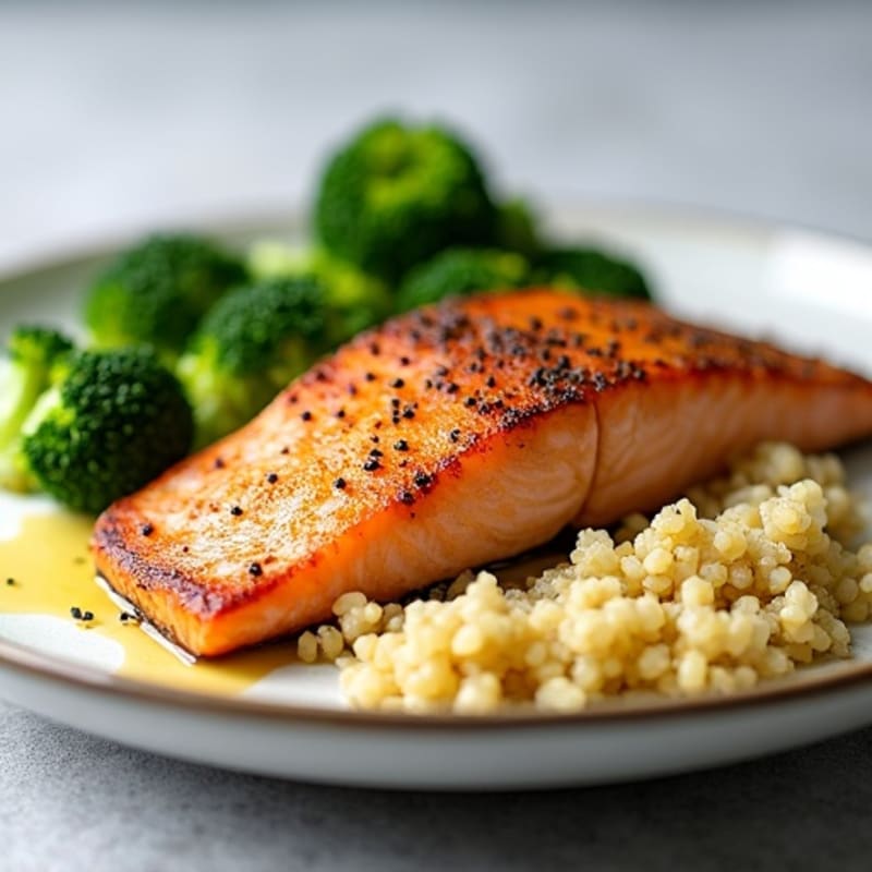 Seared Salmon with Steamed Broccoli and Quinoa