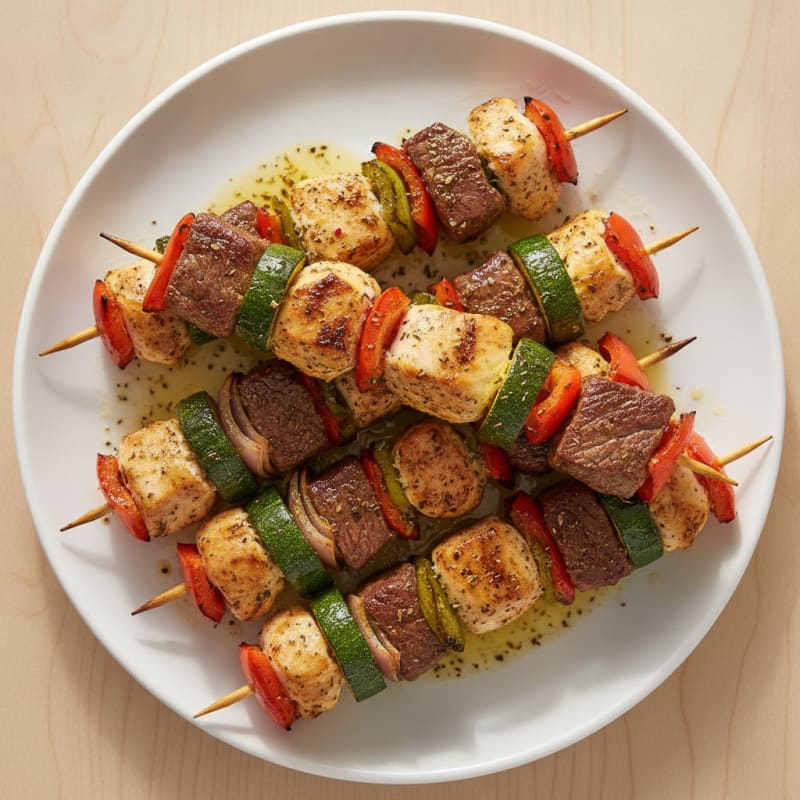Garlic Herb Beef and Chicken Skewers