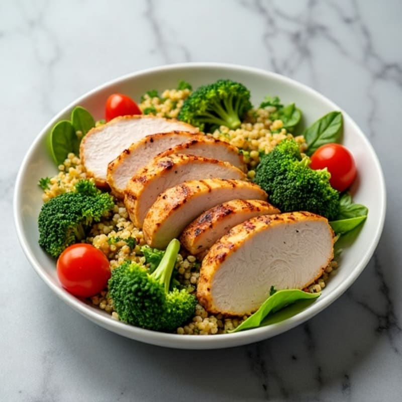 Grilled Turkey Breast Salad with Quinoa and Roasted Broccoli