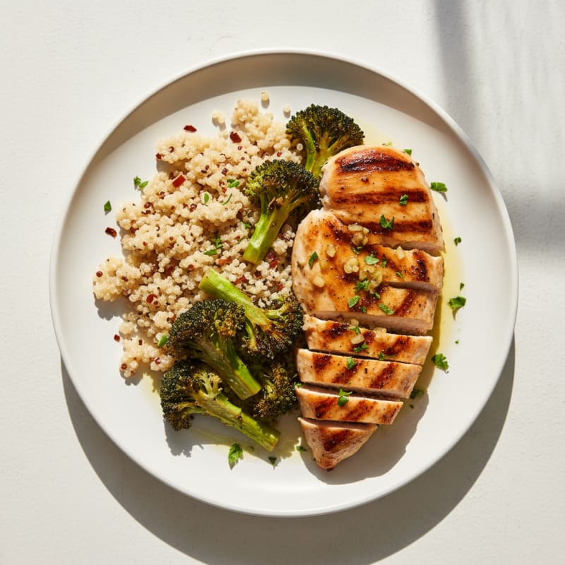 Grilled Chicken Breast with Quinoa and Roasted Broccoli