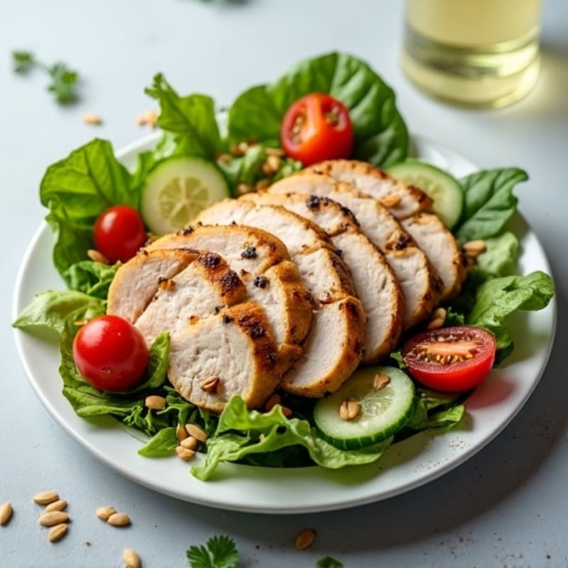 Grilled Turkey Breast Salad with Mixed Greens and Pumpkin Seeds