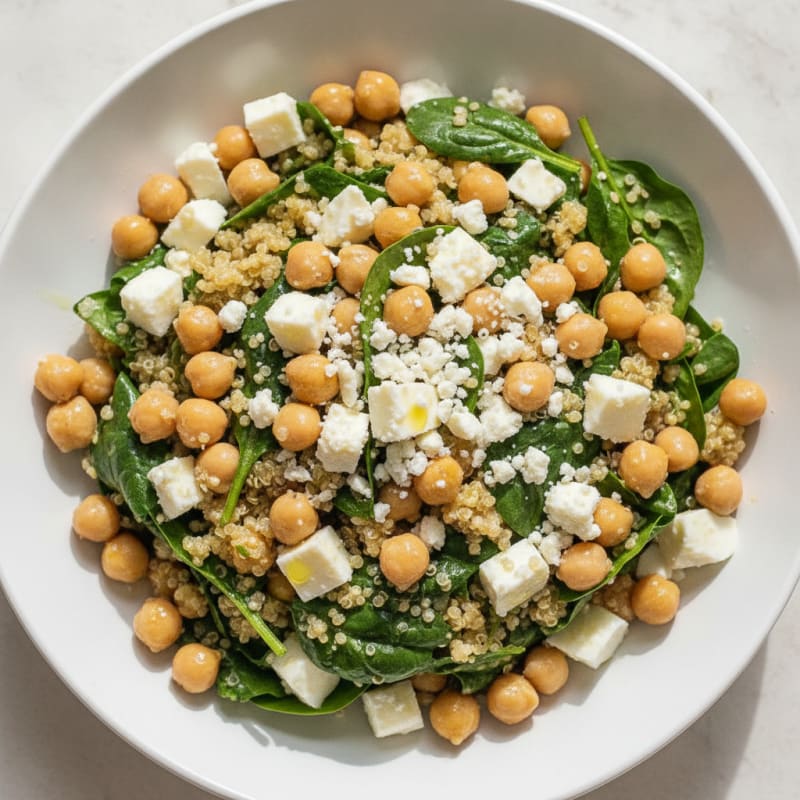 Chickpea Spinach Salad with Feta and Quinoa