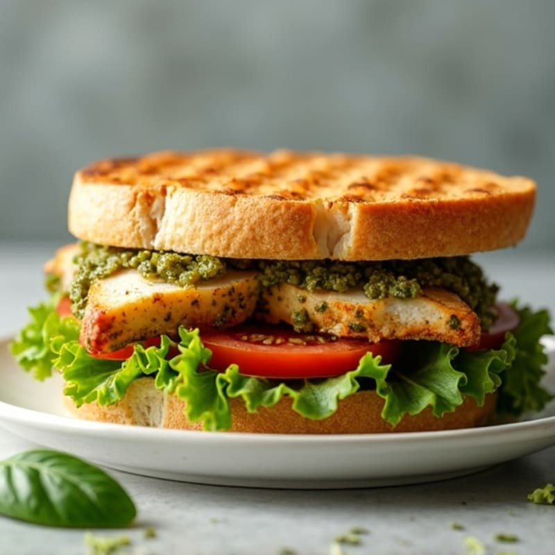 Grilled Pesto Chicken Sandwich with Fresh Greens
