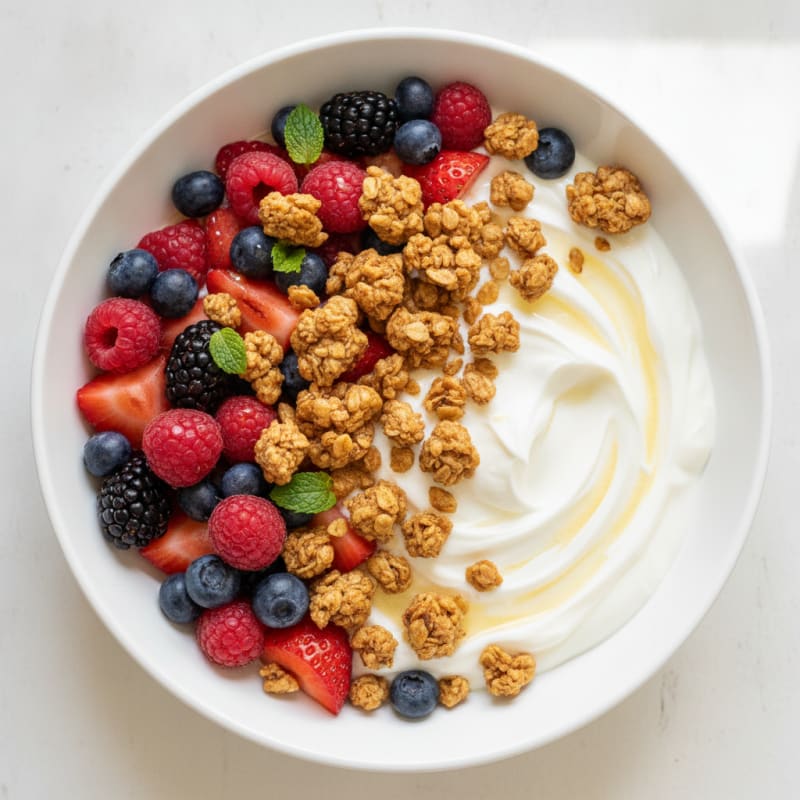 Creamy Greek Yogurt Bowl with Mixed Berries and Protein Granola
