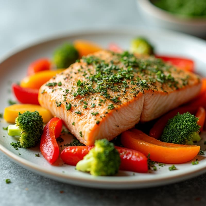 Herb Crusted Salmon with Roasted Rainbow Vegetables
