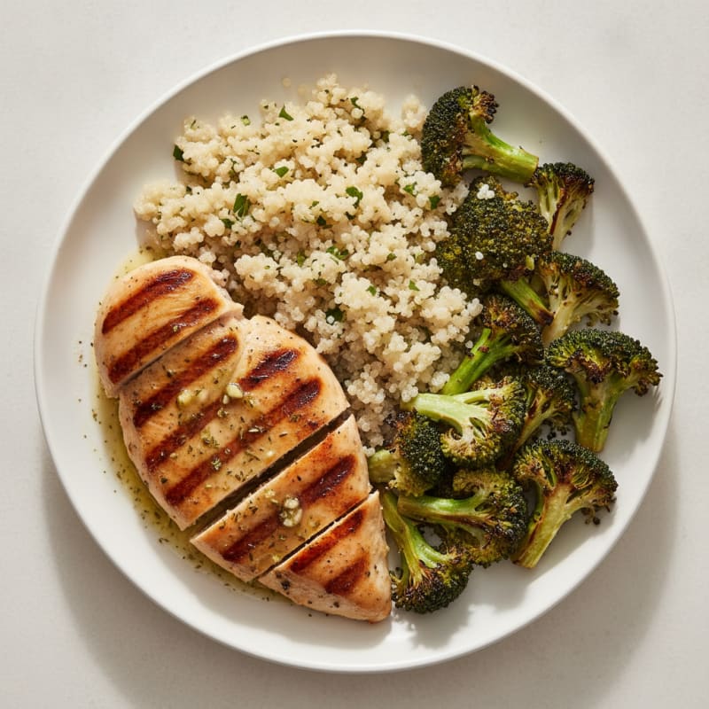 Grilled Chicken Breast with Quinoa and Roasted Broccoli