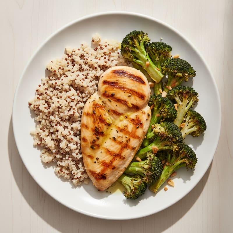 Grilled Chicken Breast with Quinoa and Roasted Broccoli