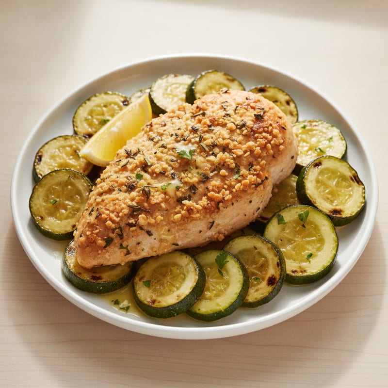 Air Fryer Herb-Crusted Chicken Breast with Roasted Zucchini