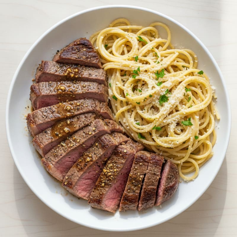 Pan-Seared Steak with Buttered Spaghetti