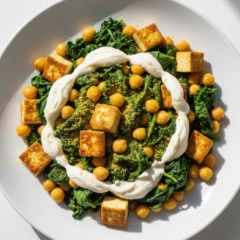 Silky Tofu and Chickpea Scramble with Spinach